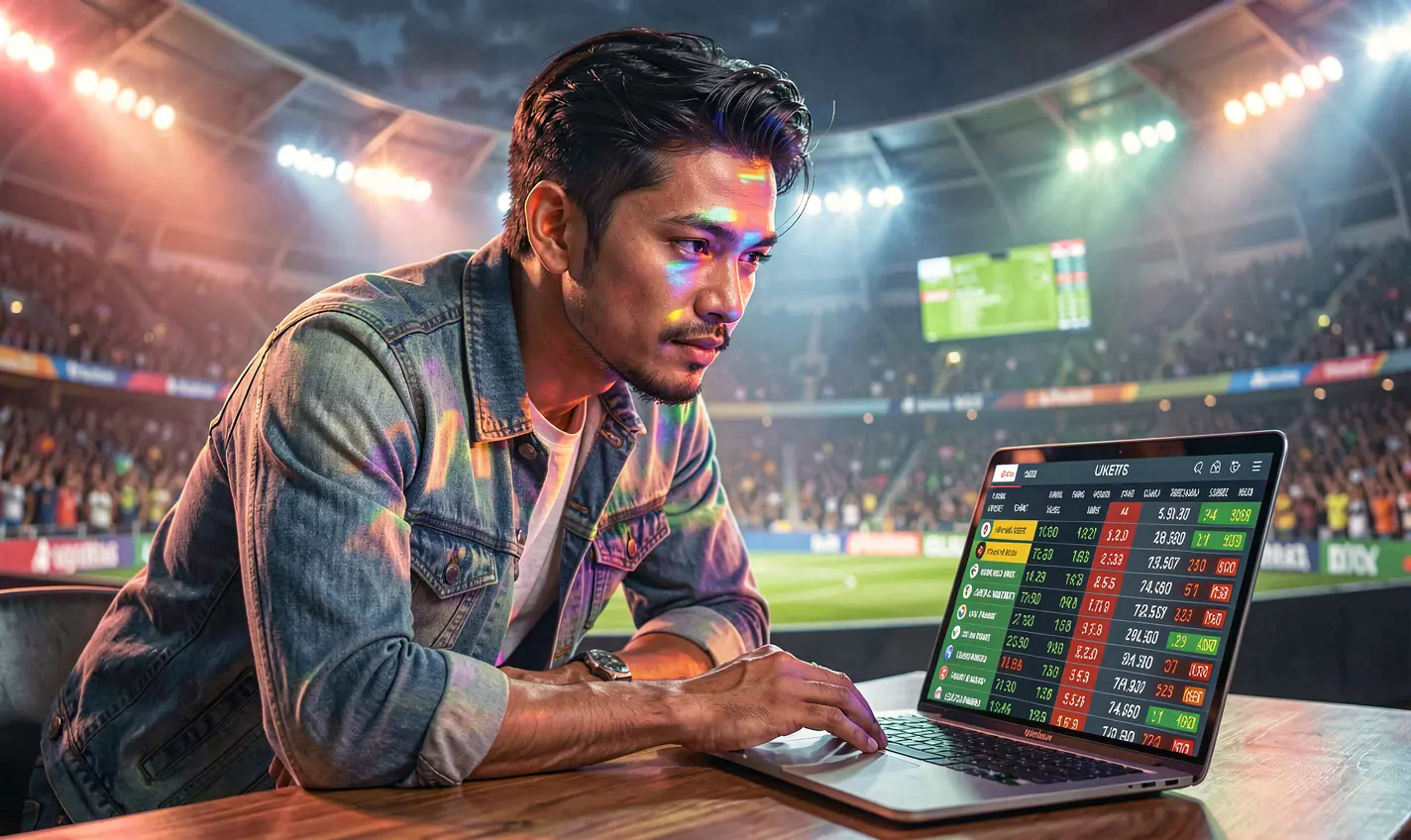 Laptop modern dengan antarmuka masuk yang jelas di layar ditempatkan di suasana gelap yang nyaman yang merepresentasikan akses akun RKGG yang aman dan mudah bagi pengguna Indonesia RKGG Taruhan – Pasang taruhan sepak bola langsung dengan percaya diri di Indonesia