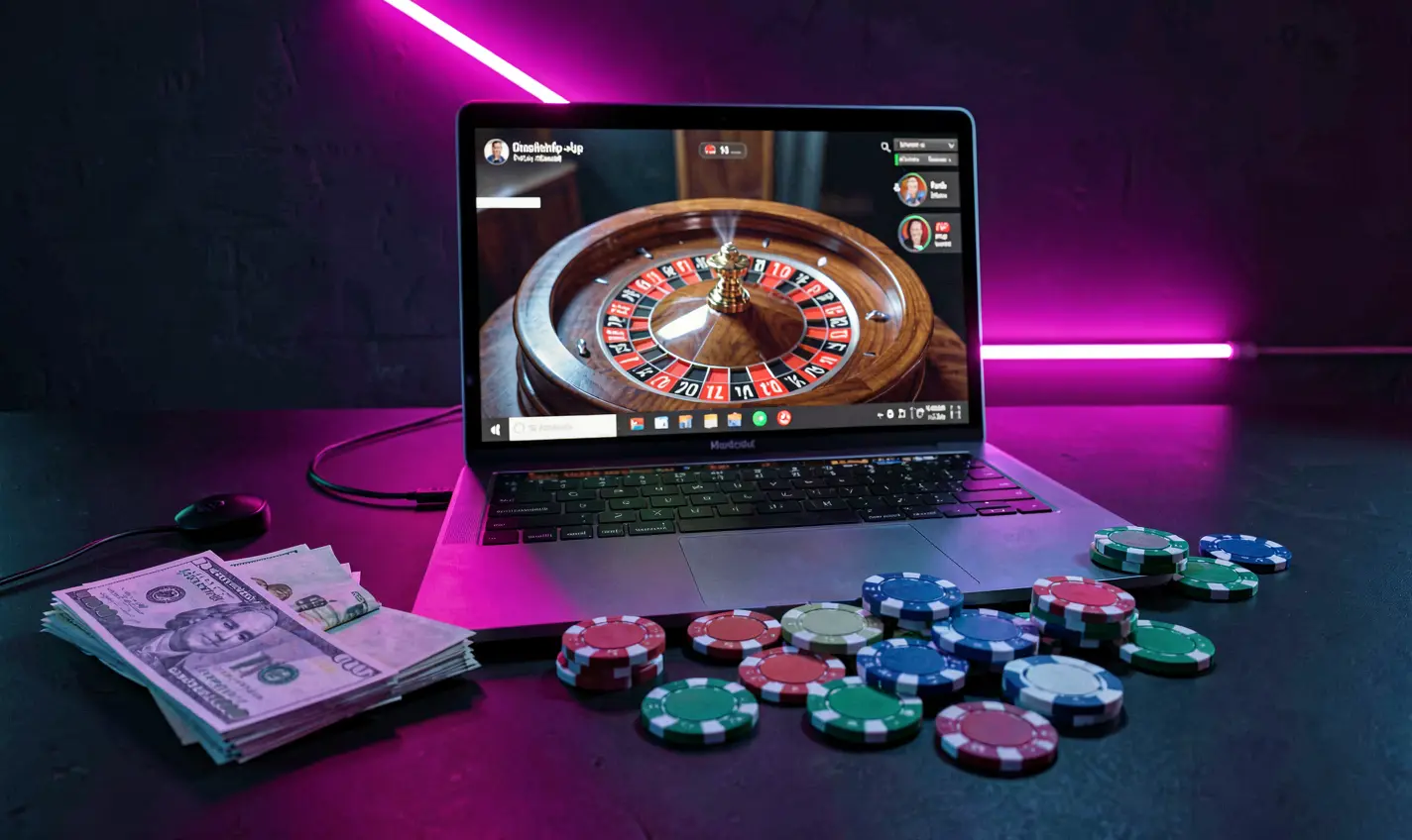 Mesin slot futuristik yang bercahaya dengan koin beterbangan dan simbol digital cerah yang menampilkan pengalaman kasino online RKGG yang imersif untuk pemain di Indonesia RKGG – Rasakan aksi roulette online yang mendebarkan untuk pemain Indonesia